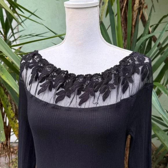 Free People Admire Me Black Lace Off Shoulder Shirt - Picture 4 of 9